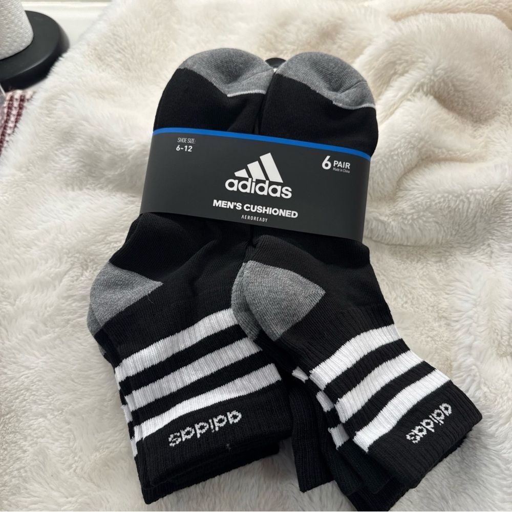 Adidas Men's Cushioned Black and Gray Socks - 6 Pack